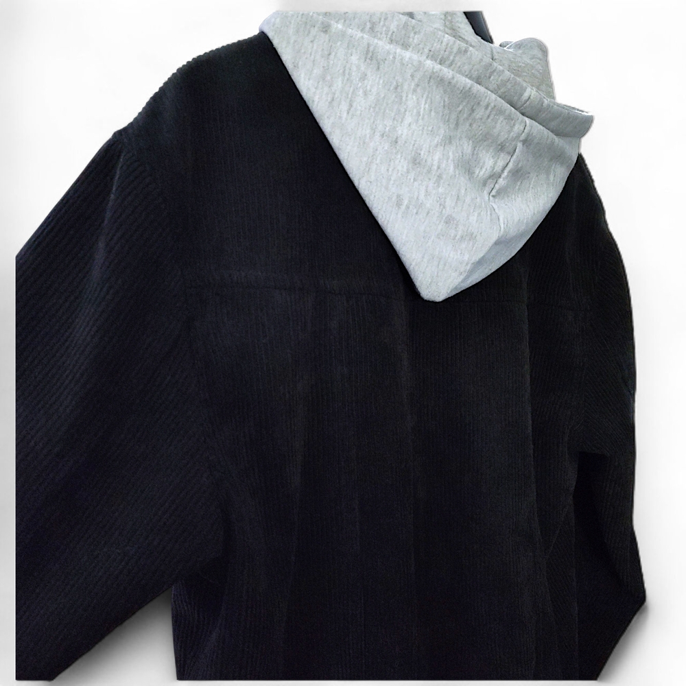 Men's Black Corduroy Jacket with Hood Size XS - Picture 7 of 11